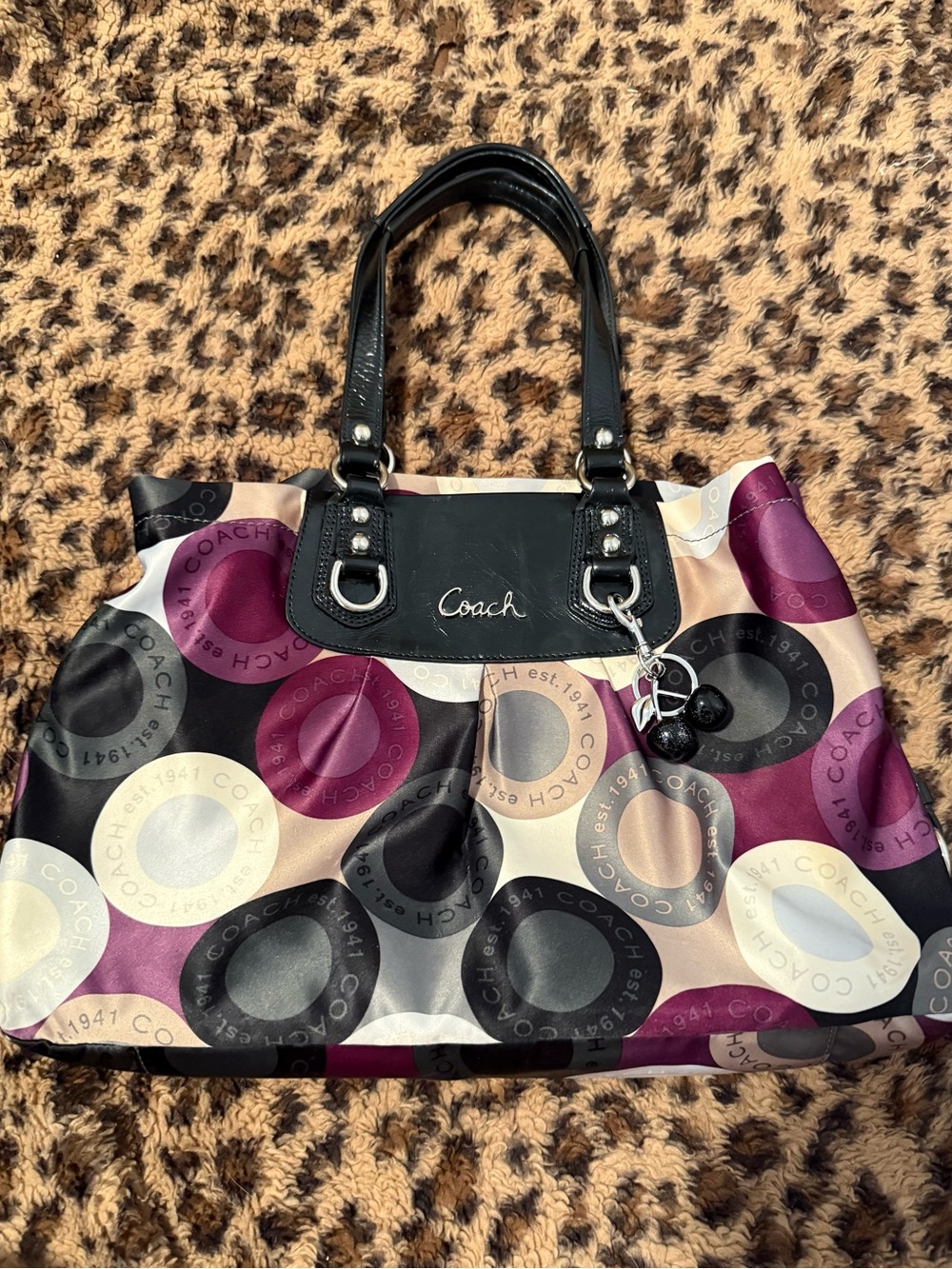 Coach Circle Print Tote in Black, Purple, Cream, Gray, Tan